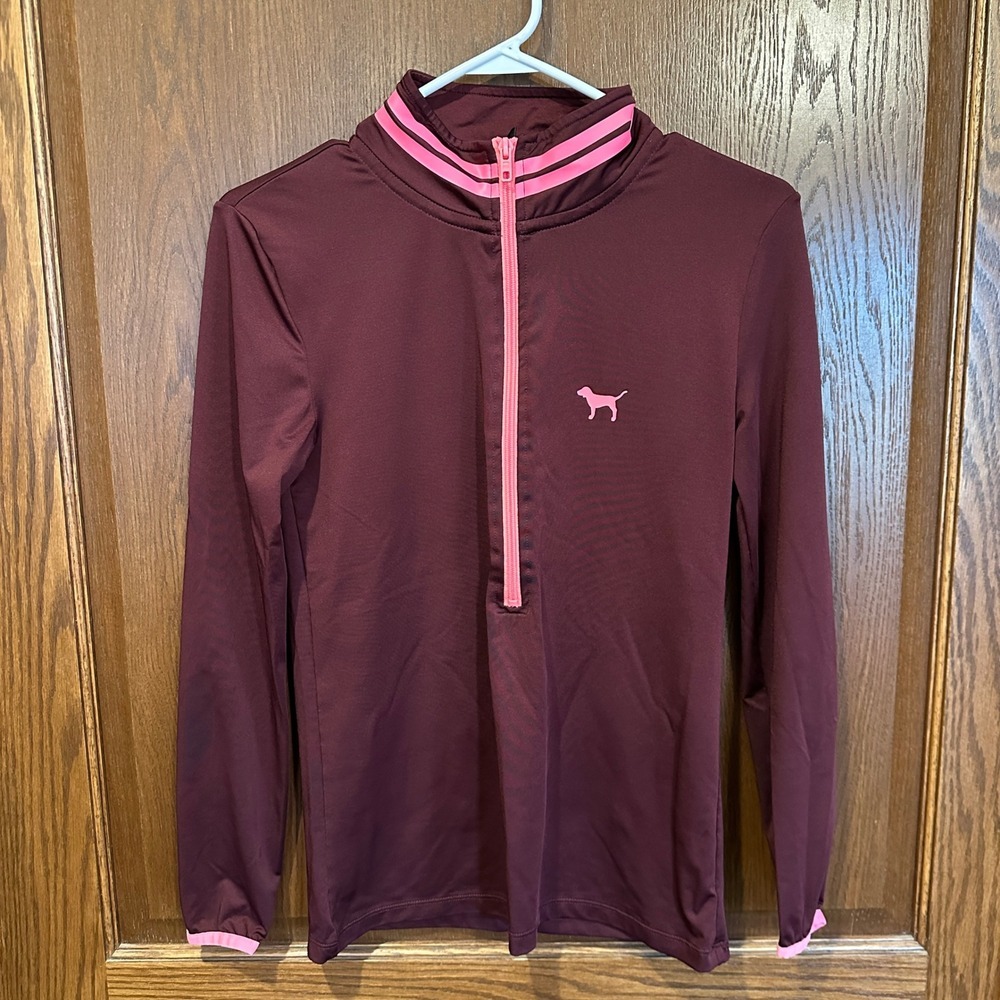 Victoria's Secret PINK Ultimate Quarter Zip Long Sleeve Top Burgundy Pink